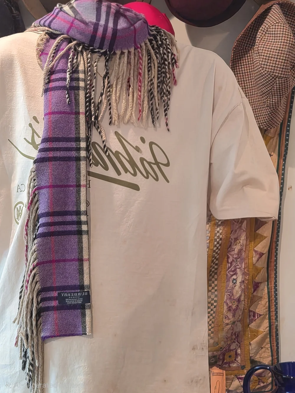 Vintage Burberry Purple Nova Check 100% Cashmere Scarf Made in England